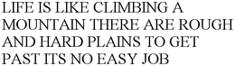 LIFE IS LIKE CLIMBING A MOUNTAIN THERE ARE ROUGH AND HARD PLAINS TO GET PAST ITS NO EASY JOB trademark