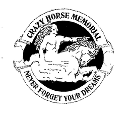 CRAZY HORSE MEMORIAL NEVER FORGET YOUR DREAMS trademark