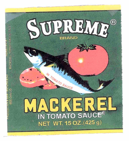 SUPREME BRAND MACKEREL IN TOMATO SAUCE IN TOMATO SAUCE trademark