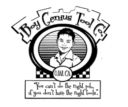 BOY GENIUS TOOL CO. OJAI, CA "YOU CAN'T DO THE RIGHT JOB IF YOU DON'T HAVE THE RIGHT TOOLS." trademark