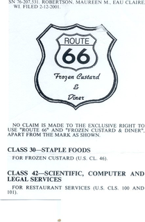 ROUTE 66 FROZEN CUSTARD & DINER trademark