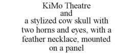 KIMO THEATRE AND A STYLIZED COW SKULL WITH TWO HORNS AND EYES, WITH A FEATHER NECKLACE, MOUNTED ON A PANEL trademark