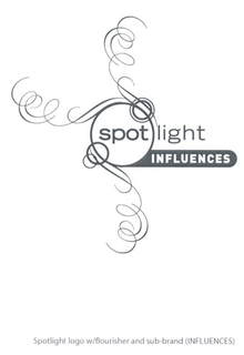 SPOTLIGHT INFLUENCES SPOTLIGHT LOGO W/FLOURISHER AND SUB-BRAND (INFLUENCES) trademark