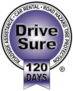 DRIVE SURE 120 DAYS ROADSIDE ASSISTANCE · CAR RENTAL · ROAD HAZARD TIRE PROTECTION trademark