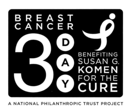 BREAST CANCER 3 DAY BENEFITING SUSAN G. KOMEN FOR THE CURE A NATIONAL PHILANTHROPIC TRUST PROJECT trademark
