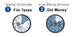 SPEND 10 MINUTES 1FILE TAXES IN AS LITTLE AS 24 HOURS 2GET MONEY* trademark
