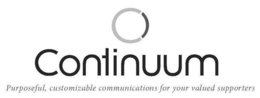 CONTINUUM PURPOSEFUL, CUSTOMIZABLE COMMUNICATIONS FOR YOUR VALUED SUPPORTERS trademark