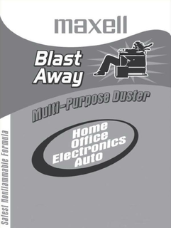 MAXELL BLAST AWAY MULTI-PURPOSE DUSTER HOME OFFICE ELECTRONICS AUTO SAFEST NONFLAMMABLE FORMULA trademark
