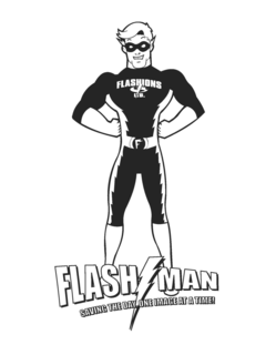 FLASH MAN SAVING THE DAY. ONE IMAGE AT A TIME! FLASHIONS LTD. F trademark