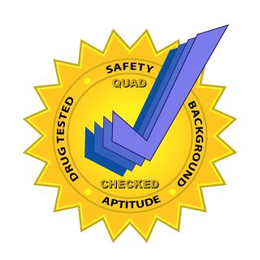QUAD CHECKED · SAFETY DRUG TESTED · BACKROUND · APTITUDE trademark