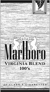 MARLBORO VIRGINIA BLEND 100'S 20 CLASS A CIGARETTES FINE TOBACCOS trademark