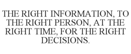 THE RIGHT INFORMATION, TO THE RIGHT PERSON, AT THE RIGHT TIME, FOR THE RIGHT DECISIONS. trademark