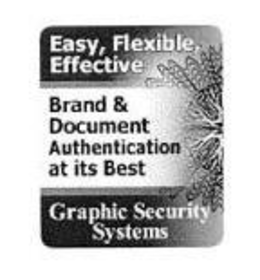 EASY, FLEXIBLE, EFFECTIVE BRAND & DOCUMENT AUTHENTICATION AT ITS BEST GRAPHIC SECURITY SYSTEMS trademark