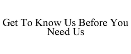 GET TO KNOW US BEFORE YOU NEED US trademark