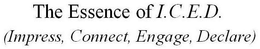 THE ESSENCE OF I.C.E.D. (IMPRESS, CONNECT, ENGAGE, DECLARE) trademark