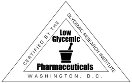 CERTIFIED BY THE GLYCEMIC RESEARCH INSTITUTE WASHINGTON D.C. LOW GLYCEMIC PHARMACEUTICALS trademark