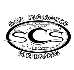 SAN CLEMENTE, SCS, BY PAUL CARTER, EST. 1997, SURFBOARDS trademark
