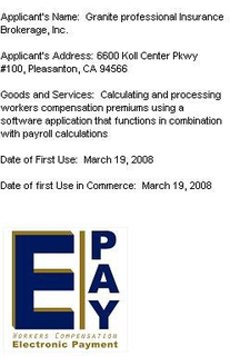 E|PAY WORKERS COMPENSATION ELECTRONIC PAYMENT trademark