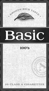 BASIC 100'S, SMOOTH RICH TASTE, 20 CLASS A CIGARETTES trademark