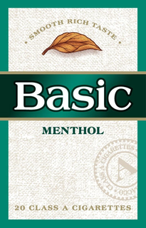 BASIC MENTHOL · SMOOTH RICH TASTE · 20 CLASS A CIGARETTES A CLASS A CIGARETTES ACCO trademark