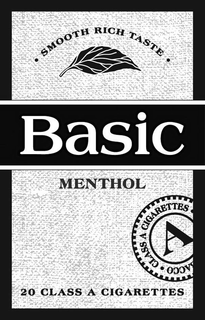 BASIC MENTHOL · SMOOTH RICH TASTE · 20 CLASS A CIGARETTES A · CLASS A CIGARETTES · ACCO trademark