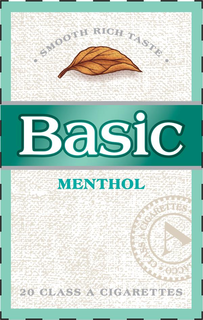 BASIC MENTHOL ULTRA LIGHTS · SMOOTH RICH TASTE · 20 CLASS A CIGARETTES CLASS A CIGARETTES A ACCO trademark