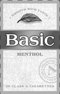 BASIC MENTHOL · SMOOTH RICH TASTE · 20 CLASS A CIGARETTES A · CLASS A CIGARETTES · ACCO trademark
