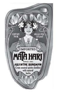 IMPORTED MATA HARI SINCE 1881 ABSINTHE BOHEMIAN GRAIN NEUTRAL SPIRITS DISTILLED WITH NATURAL HERBS CONT. NET. 750 ML 60% ALC./VOL. (120 PROOF) trademark