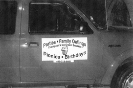 PARTIES · FAMILY OUTINGS PICNICS · BIRTHDAYS THOMPSON'S ICE CREAM SQUEEZE 480-315-9601 trademark