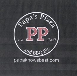 PP PAPA'S PIZZA AND BBQ PIT EST. 2000 PAPAKNOWSBEST.COM trademark