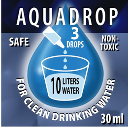 AQUADROP 3 DROPS SAFE NON-TOXIC 10 LITERS WATER FOR CLEAN DRINKING WATER 30 ML trademark