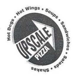 UPSCALE PIZZA HOT DOGS · HOT WINGS · SOUPS · SANDWICHES · SALADS · SHAKES trademark