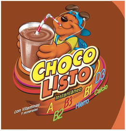 CHOCO LISTO INSTANTÁNEO CON VITAMINAS Y MINERALES A B2 B3 HIERRO B1 D3 CALCIO CON VITAMINAS Y MINERALES MEZCLA EN POLVO PARA PREPARAR BEBIDA DE CHOCLATE INSTANTÁNEA trademark