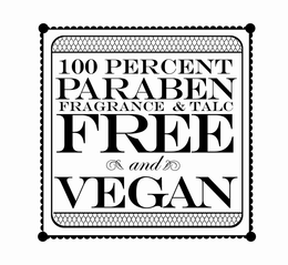 100 PERCENT PARABEN FRAGRANCE & TALC FREE AND VEGAN trademark