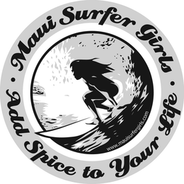 MAUI SURFER GIRLS ADD SPICE TO YOUR LIFE WWW.MAUISURFERGIRLS.COM trademark