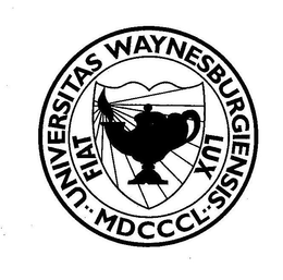 UNIVERSITAS WAYNESBURGIENSIS ·· MDCCCL ·· FIAT LUX trademark