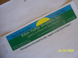 "FROM THE GARDEN OF EDEN" EDEN VALLEY GROWERS, INC. WWW.EDENVALLEYGROWERS.COM, "HOMEGROWN IS HOMELAND SECURITY...SUPPORT LOCALLY GROWN PRODUCE" trademark