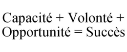 CAPACITÉ + VOLONTÉ + OPPORTUNITÉ = SUCCÈS trademark