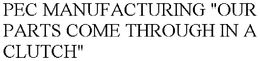 PEC MANUFACTURING "OUR PARTS COME THROUGH IN A CLUTCH" trademark