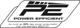 PE POWER EFFICIENT AS MUCH AS 30% LESS POWER CONSUMPTION THAN THE STANDARD 9800 GT trademark