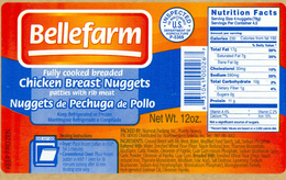BELLEFARM FULLY COOKED BREADED CHICKEN BREAST NUGGETS PATTIES WITH RIB MEAT NUGGETS DE PECHUGA DE POLLO trademark