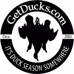 GETDUCKS.COM CIRCA 2003 IT'S DUCK SEASON SOMEWHERE trademark