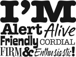 I'M ALERT ALIVE FRIENDLY CORDIAL FIRM & ENTHUSIASTIC! trademark