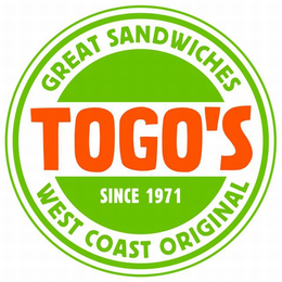 TOGO'S SINCE 1971 GREAT SANDWICHES WEST COAST ORIGINAL trademark