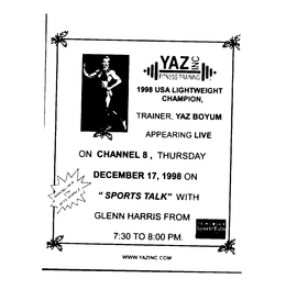 YAZ INC FITNESS TRAINING trademark
