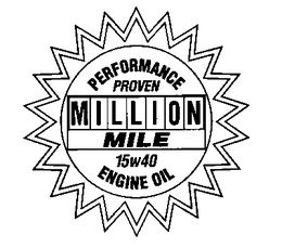 MILLION MILE PERFORMANCE PROVEN 15W40 ENGINE OIL trademark