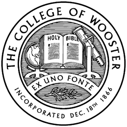 THE COLLEGE OF WOOSTER EX UNO FONTE INCORPORATED DEC. 18TH 1866 HOLY BIBLE trademark