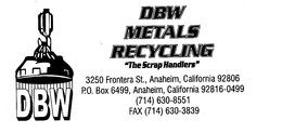 DBW METALS RECYCLING "THE SCRAP HANDLERS" trademark