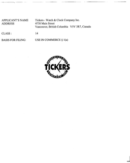 TICKERS WATCH & CLOCK COMPANY INC. trademark