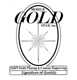 MOBILE GOLD STAR, INC. 24KT GOLD PLATING & CUSTOM ENGRAVING SIGNATURE OF QUALITY trademark
